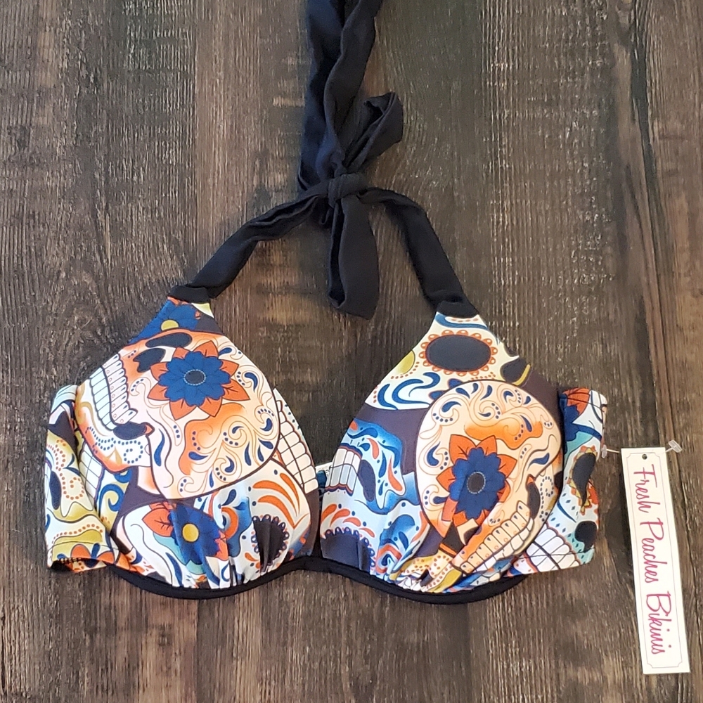 NWT Skull Print Fresh Peaches Push Up Bikini Top Size L
